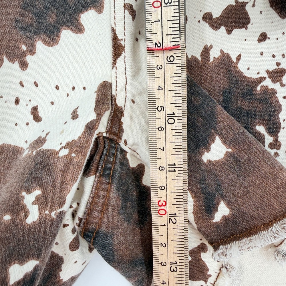 NWT Judy Blue Denim Shorts Brown Cream Cow Print High Waist Cutoff Raw Hem XL - Picture 12 of 14